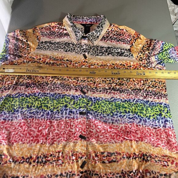 ALI MILES Tunic Blouse Button Down Cheetah Stripe Long Sleeve Womens 1X Colorful - Picture 5 of 14